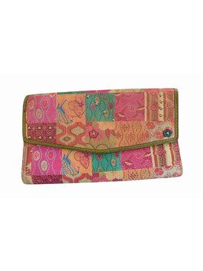 Fossil Genuine Leather Trifold Wallet Floral Butterfly Patchwork Boho SL0388
